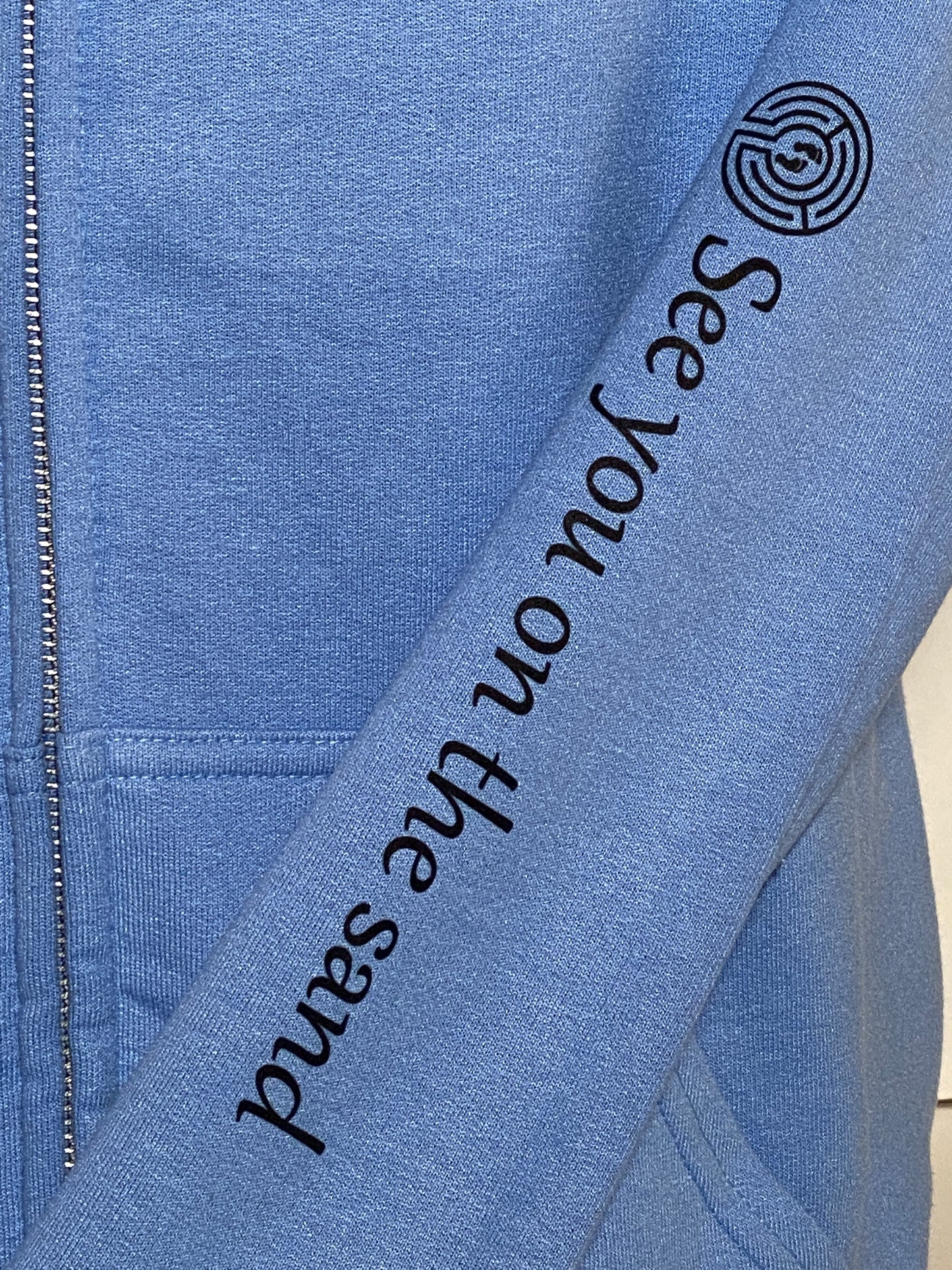 "See you on the sand" Carolina Blue Adult Zip Hooded Sweatshirt