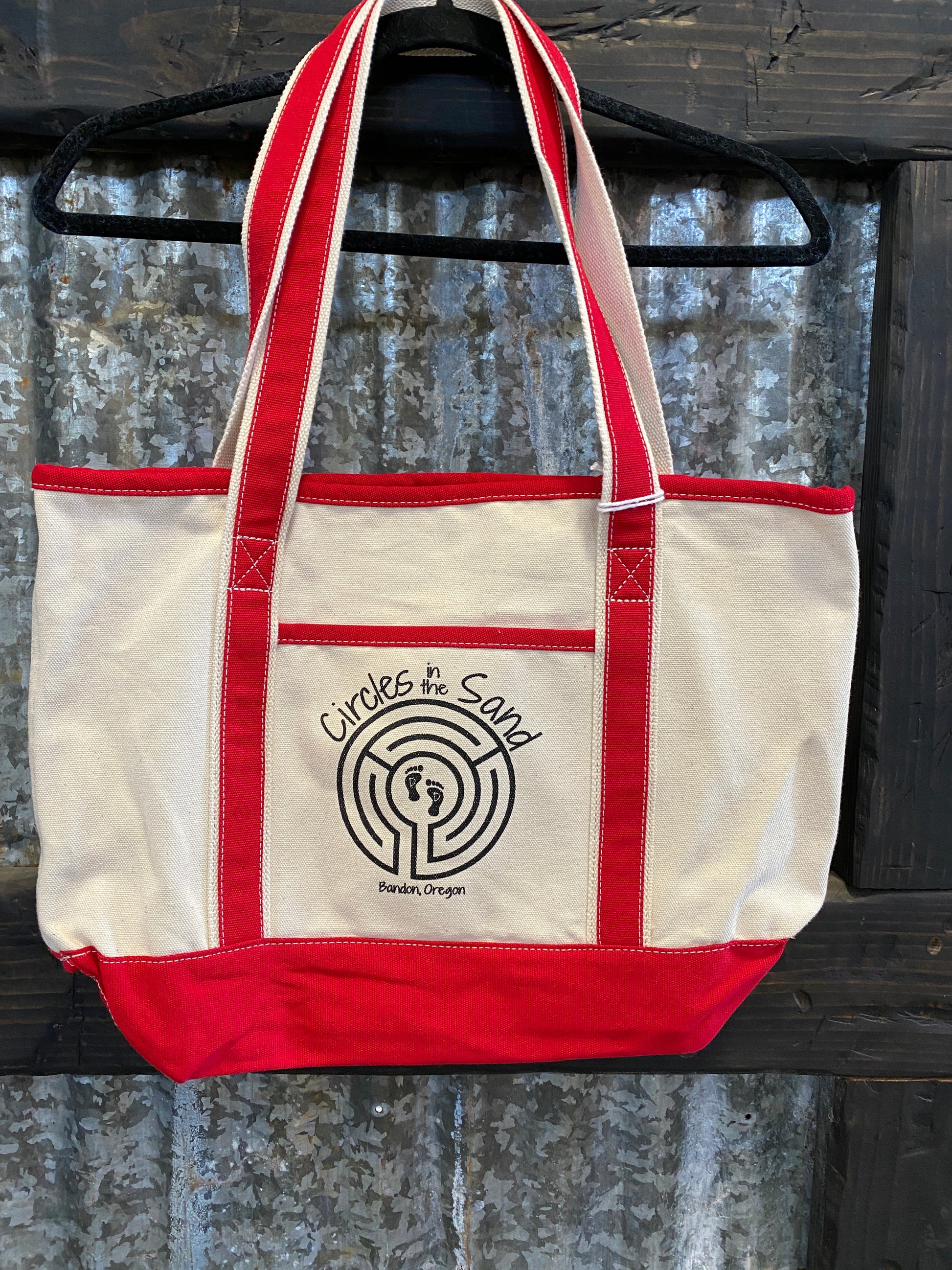 Tote bag in natural with red contrast