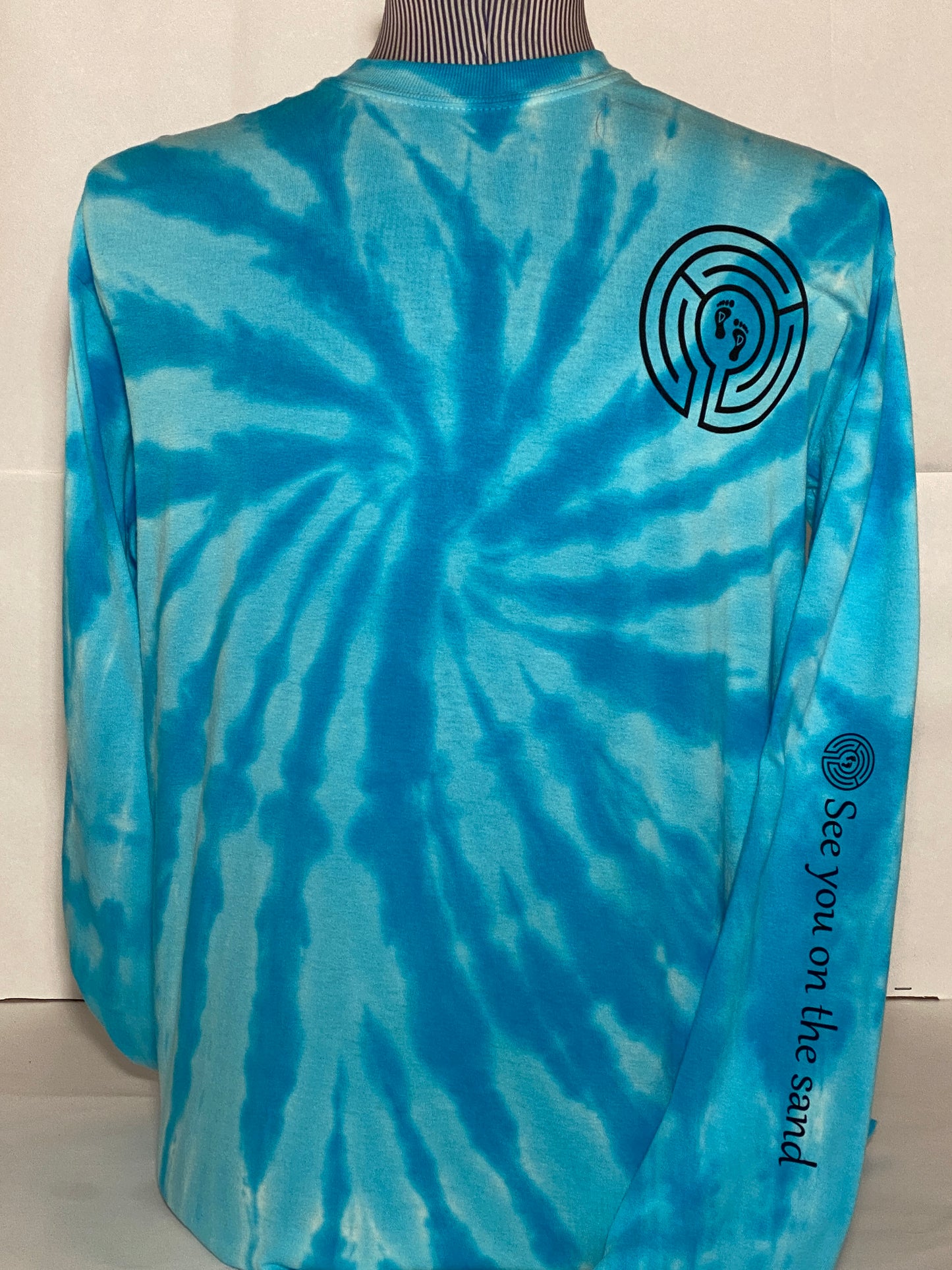 "See you on the sand" Tie-dyed Turquoise Unisex Long-sleeved T-shirt